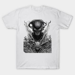 Alien warrior predator from outer space sci fi unique pen and ink design T-Shirt